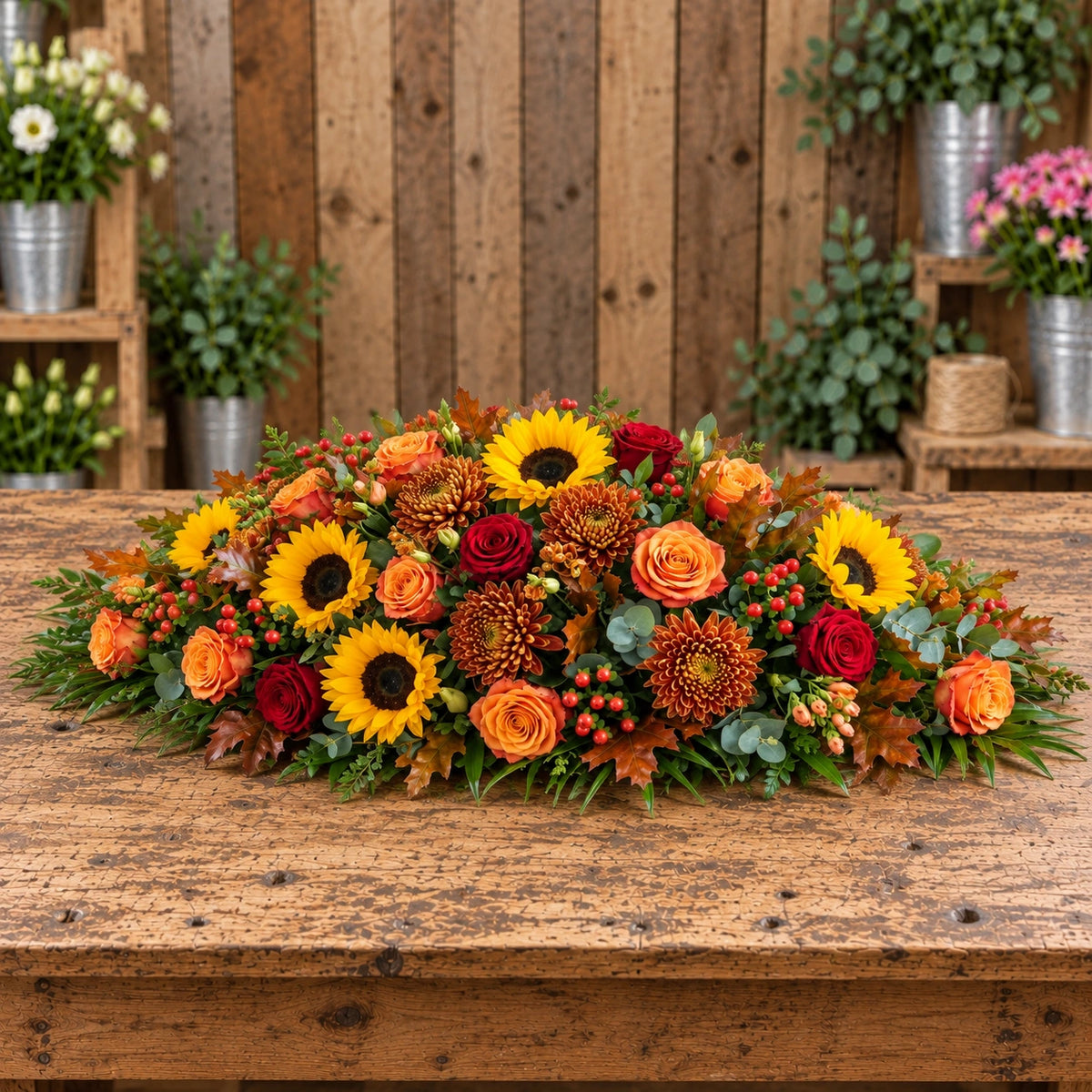 Autumnal Casket Spray — rustic workbench