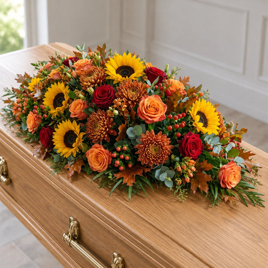 Autumnal Casket Spray — on a coffin