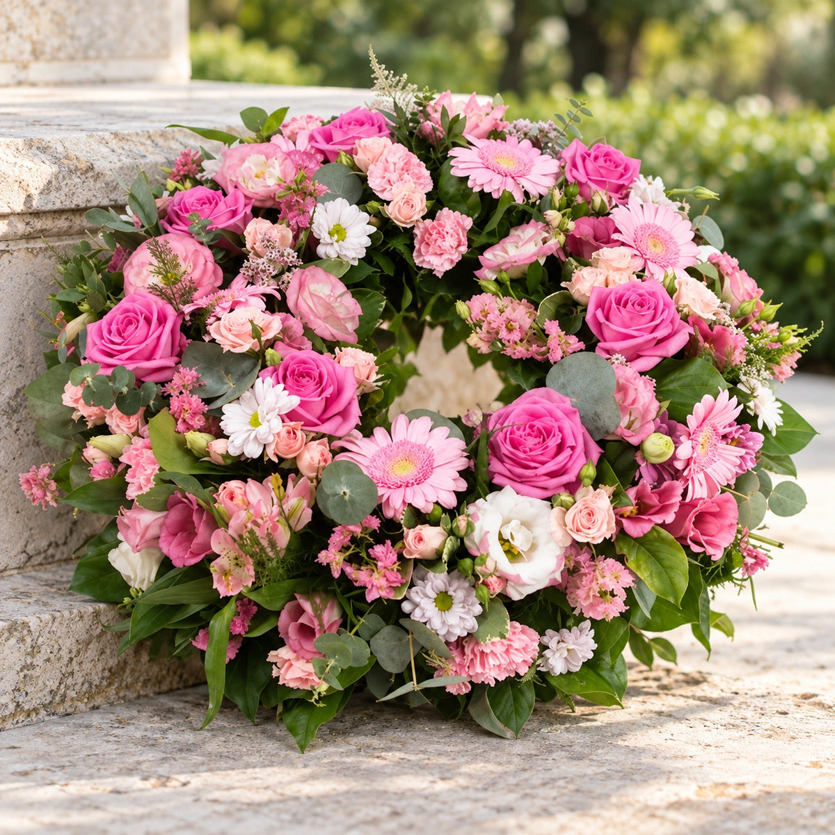 Dainty Pink Wreath — memorial setting