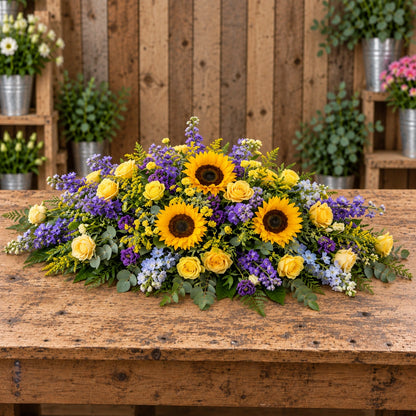 Purple & Gold Casket Spray — rustic workbench