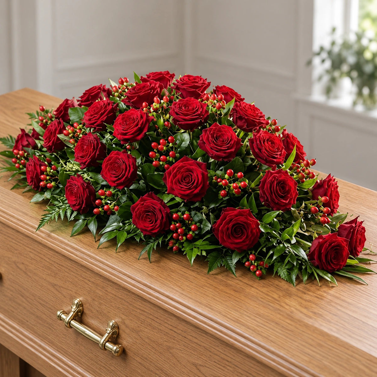 Rose Casket Spray — on a coffin