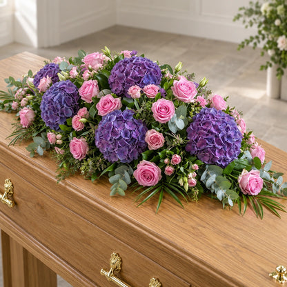 Summer Casket Spray — on a coffin