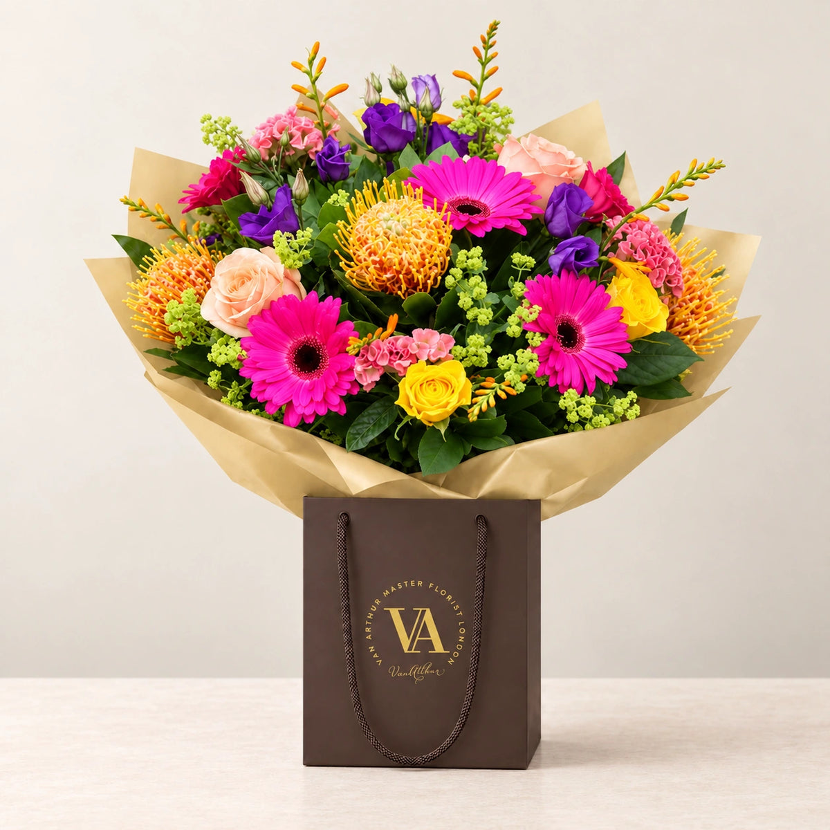 Felicity — bouquet in branded Van Arthur bag