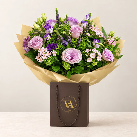 Lilac Lace — bouquet in branded Van Arthur bag