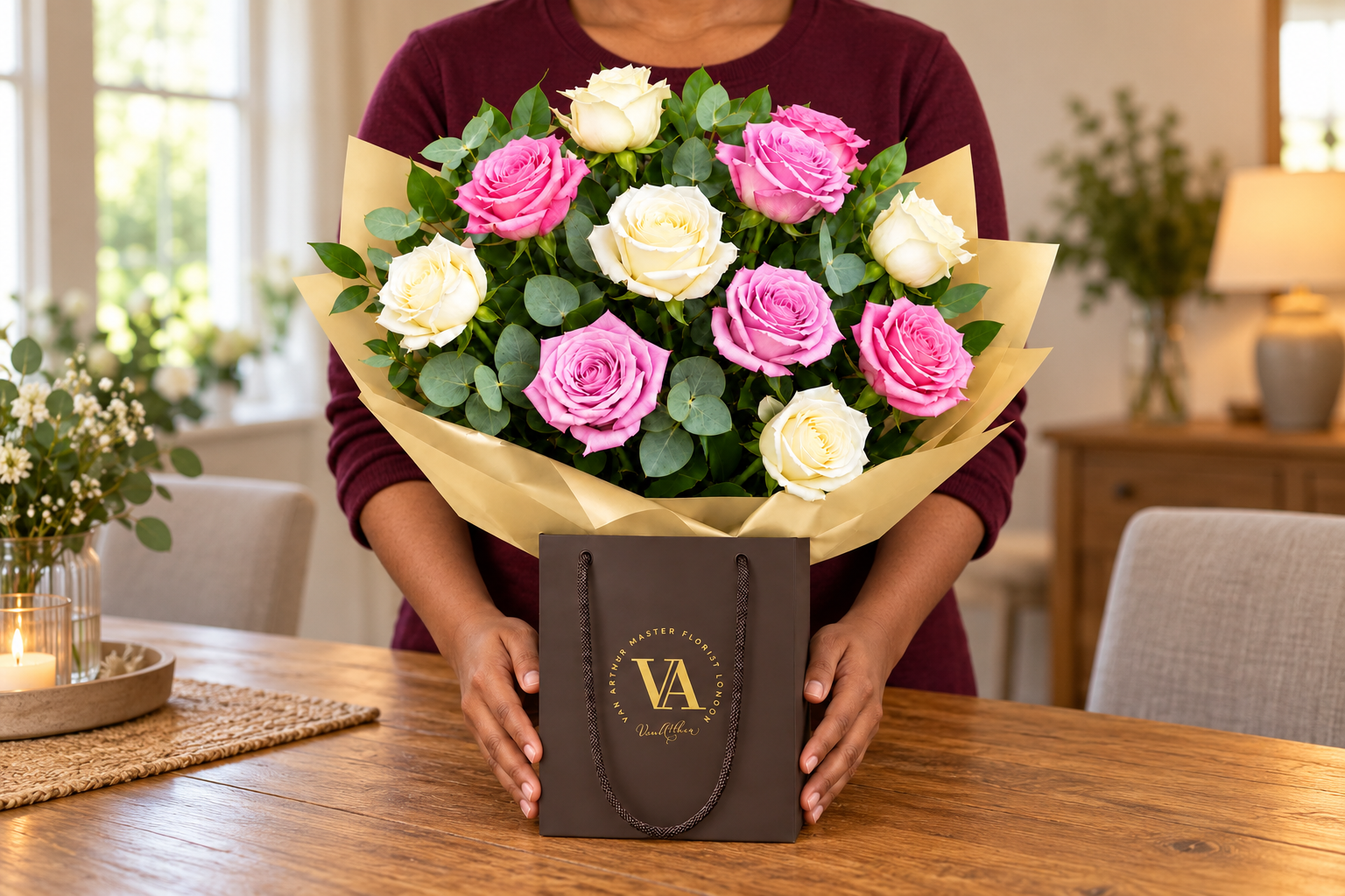 Anniversary bouquet shared at home